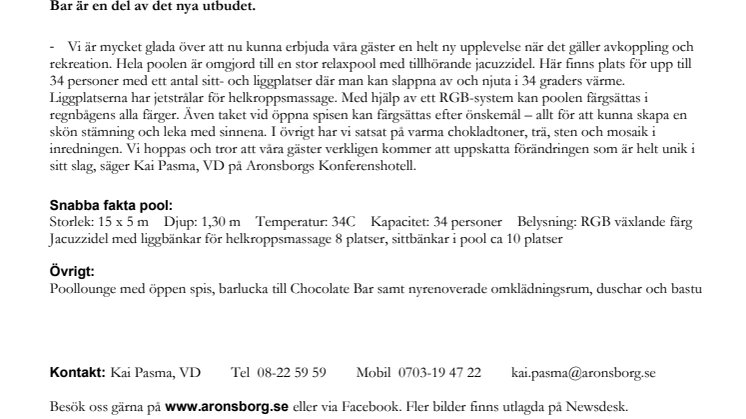 Aronsborgs nya pool- och relaxavdelning öppnad