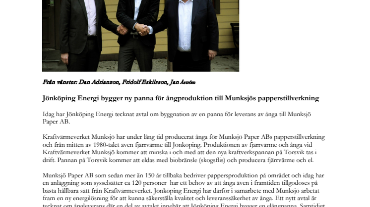 Jönköping Energi bygger ny panna för ångproduktion till Munksjös papperstillverkning