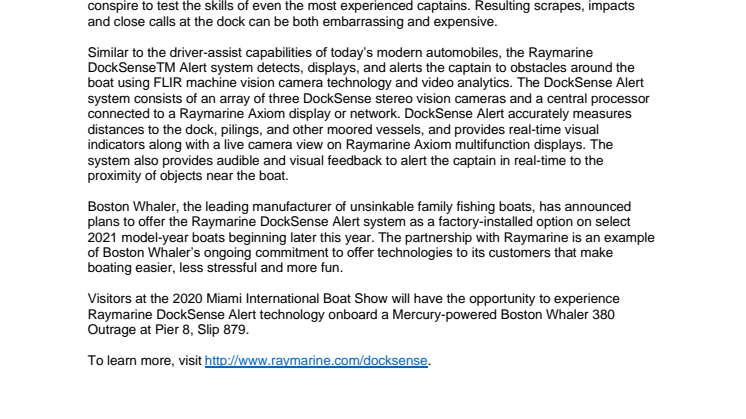 Raymarine DockSense Alert Technology to be Available on Select 2021 Boston Whaler Boat Models