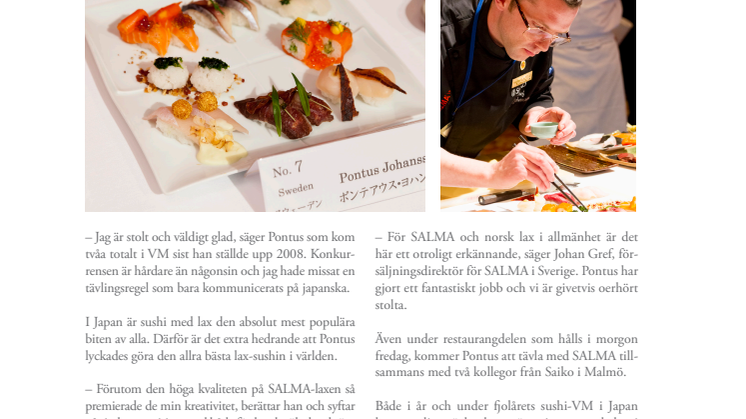 Pontus Johansson och norska SALMA bakom bästa lax i sushi-VM