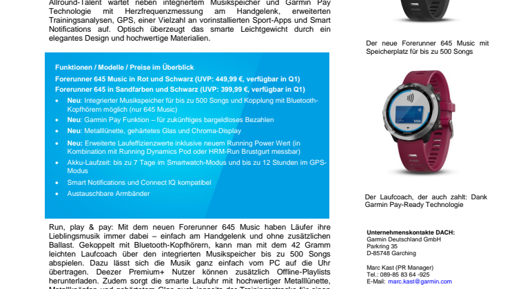 Hier spielt die Musik: der neue Forerunner 645 Music
