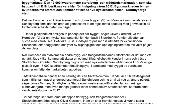 Hornbach bygger nytt varuhus i Stockholm − första spadtaget taget i Sundbyberg