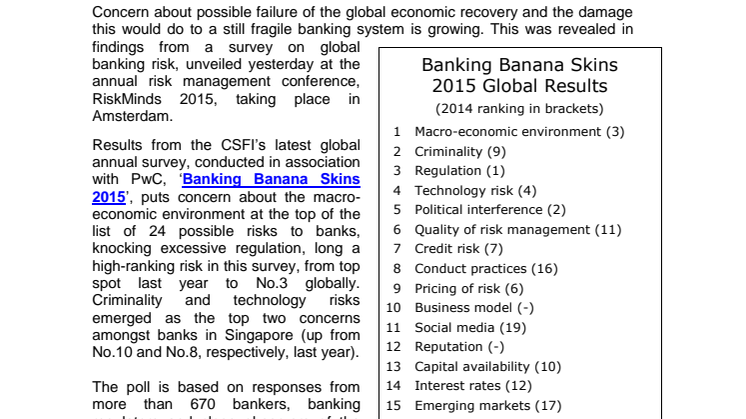 Banks in Singapore anxious about criminality and technology risks, finds PwC and CSFI