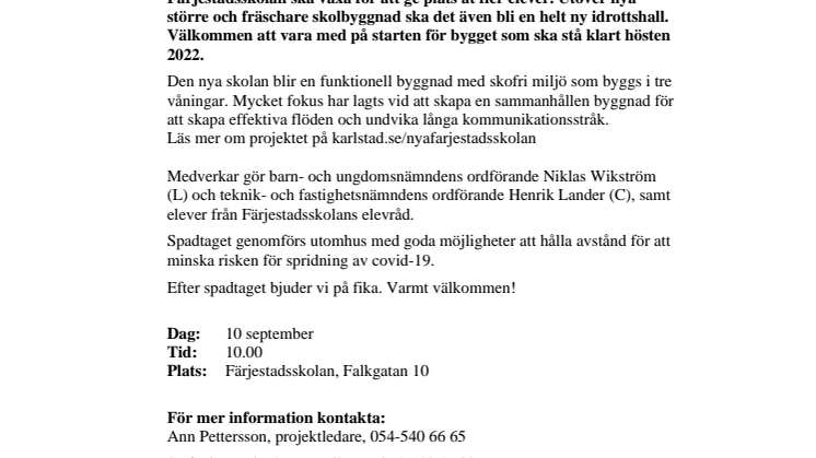 Pressinbjudan: Välkommen på spadtag för nya Färjestadsskolan