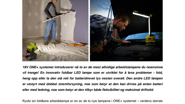 Ryobi byr på lysere tider med to nye 18V arbeidslamper