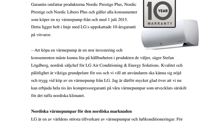 TRYGGT KÖP MED NY 10-ÅRSGARANTI OCH WIFI-STYRNING I LG:S NORDISKA VÄRMEPUMPAR