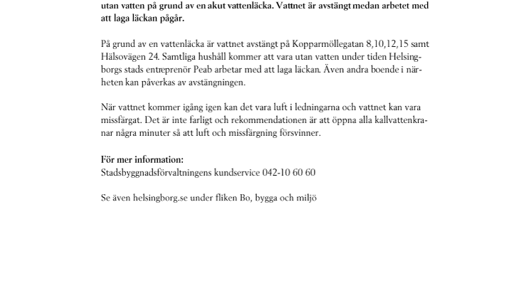 Vattenläcka på Kopparmöllegatan