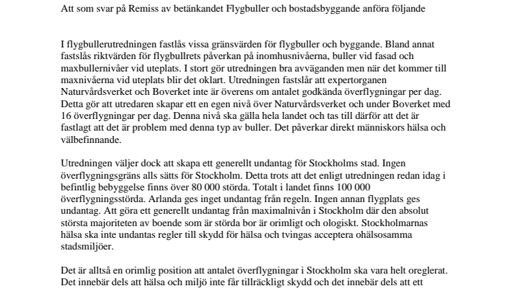 Gemensam reservation MP och S om flygbullerutredningen 