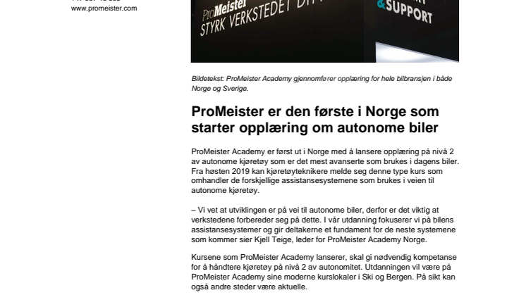 ProMeister er den første i Norge som starter opplæring om autonome biler