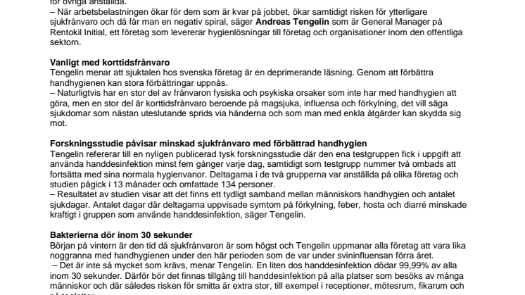 Enkla hygienåtgärder håller medarbetarna friska