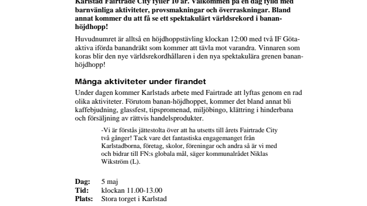 Pressinbjudan: Karlstad Fairtrade City firar 10 år!