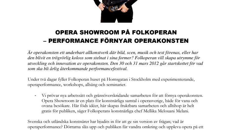 OPERA SHOWROOM PÅ FOLKOPERAN  – PERFORMANCE FÖRNYAR OPERAKONSTEN