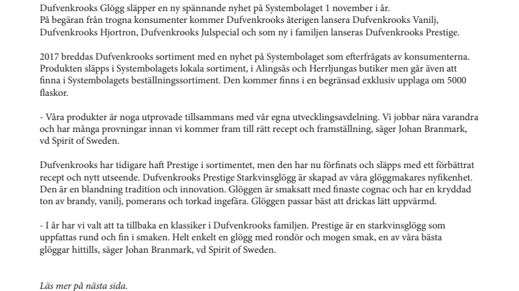 Dufvenkrooks släpper Nyhet på Systembolaget