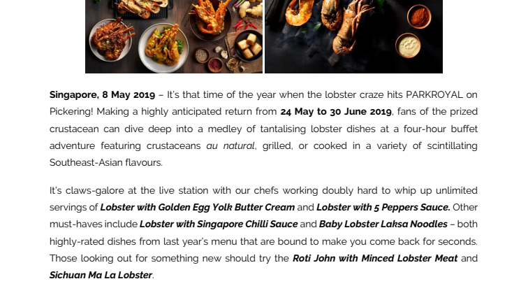 The best of Lobsterfest at PARKROYAL on Pickering
