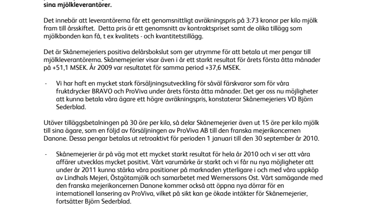 Ny höjning till Skånemejeriers mjölkbönder