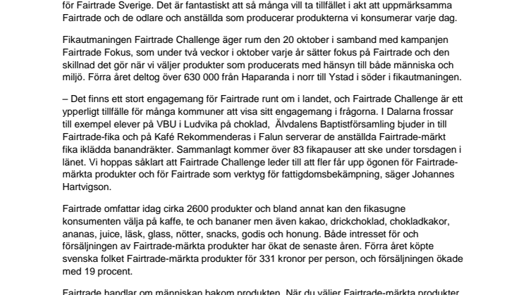 Över 16 100 dalmasar deltar i årets stora Fairtrade-fika