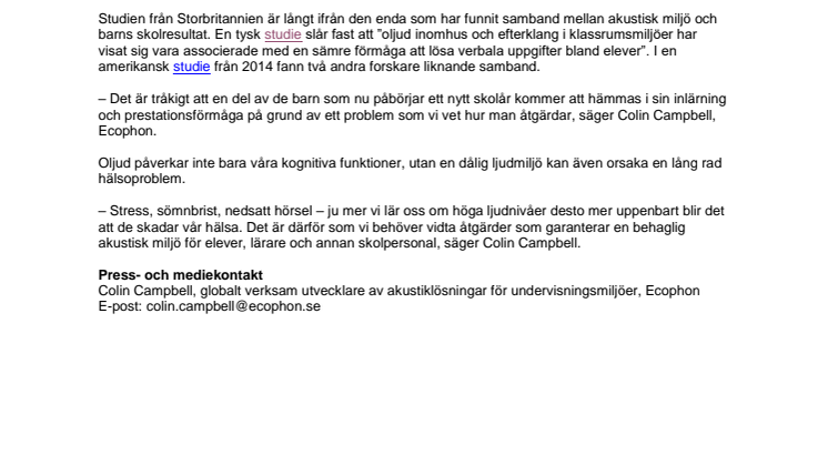 Bättre akustik kan öka elevers prestationsförmåga