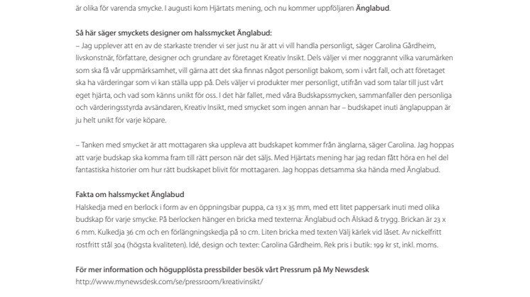 Nytt Budskapssmycke: Halssmycket Änglabud – unikt och personligt med olika budskap i varje smycke 