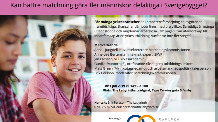 Seminarium - Kan bättre matchning göra fler människor delaktiga i Sverigebygget?