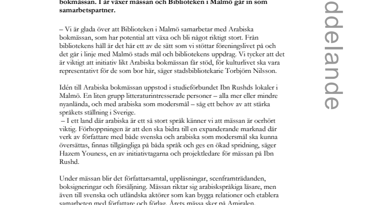 Biblioteken i Malmö i samarbete med Arabiska bokmässan