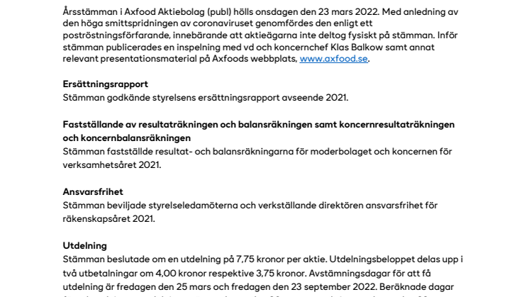  PM_220323_Beslut vid Axfoods årsstämma 2022.pdf