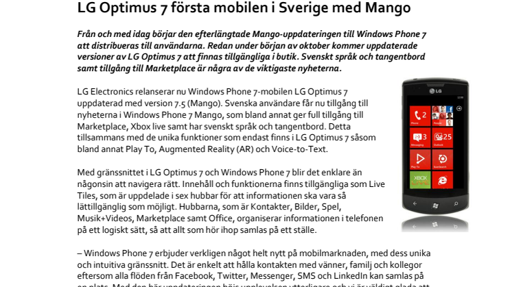 LG Optimus 7 första mobilen i Sverige med Mango