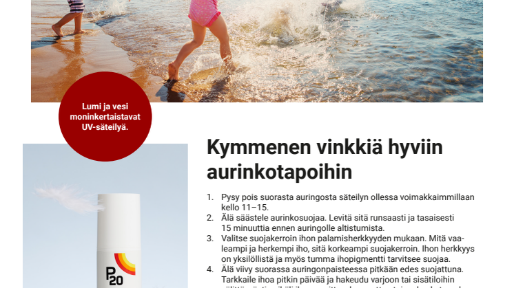 10 vinkkiä hyviin aurinkotapoihin