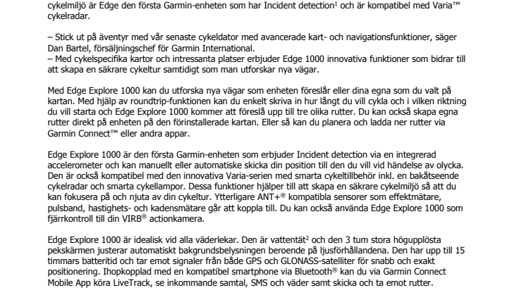 Garmin® Edge® Explore 1000 – en cykeldator med GPS för äventyrliga cykelturer