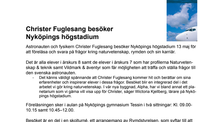 Christer Fuglesang besöker Nyköpings högstadium