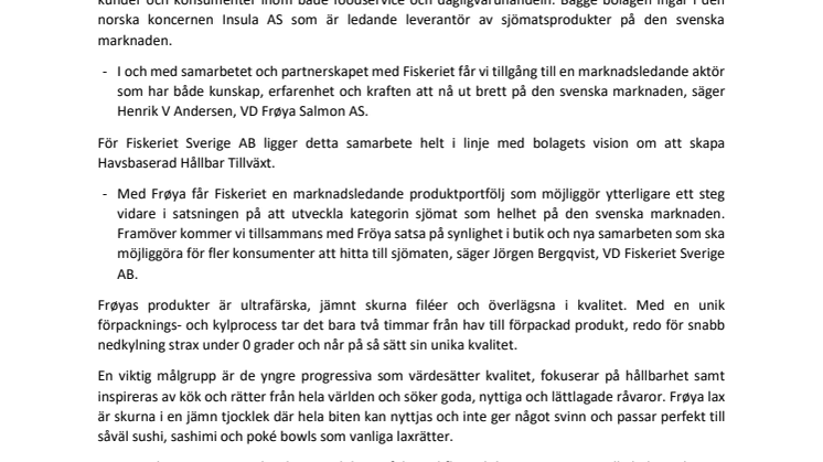 Fiskeriet ingår samarbete med Frøya