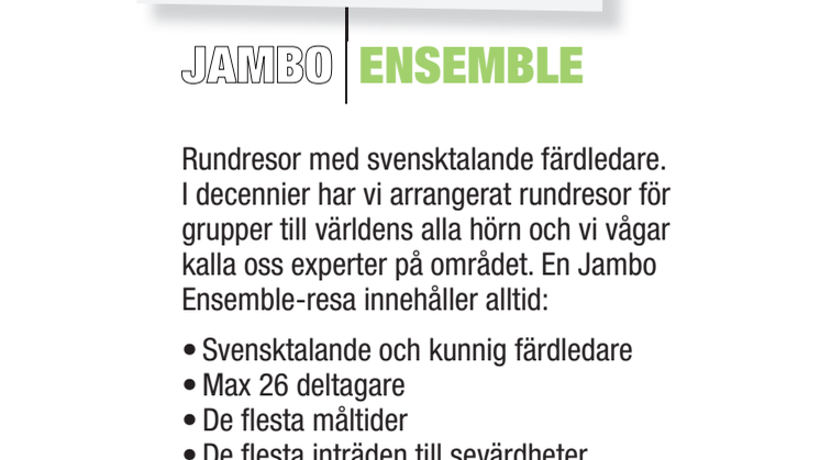 JAMBO ENSEMBLE - rundresor med Jambo färdledare