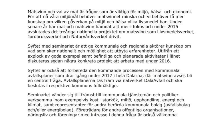 Program för seminariet Dalarna minskar matavfallet