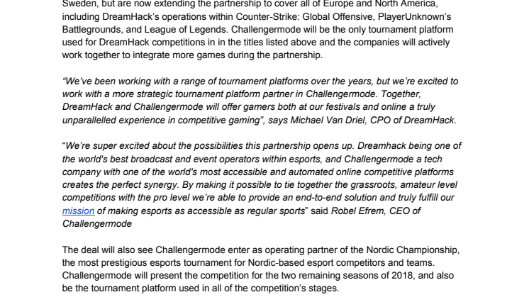 Challengermode and DreamHack enter strategic tournament platform partnership