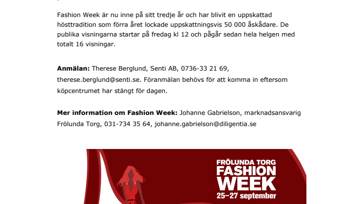 Inbjudan till förhandsvisning av Fashion Week på Frölunda Torg 