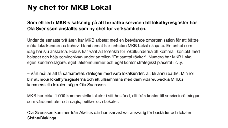Ny chef för MKB Lokal