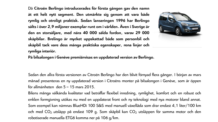 NYA CITROËN BERLINGO – SMART, RYMLIG OCH MED UPPDATERAD LOOK