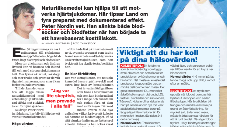 Tidningen Land skriver om den naturliga kolesterolsänkaren Lycq
