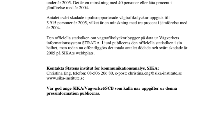 Antalet dödade i vägtrafikolyckor fortsätter att minska