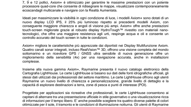 FLIR presenta i Display di navigazione Multifunzione Raymarine Axiom+ e la nuova gamma di Cartografia Elettronica