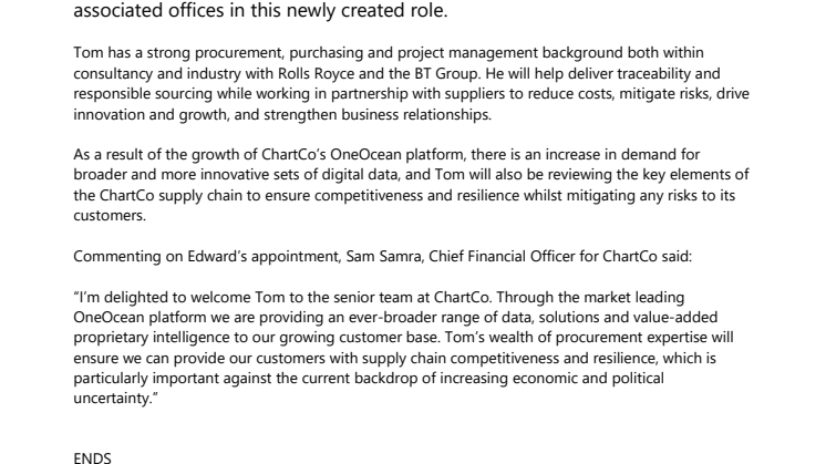 ChartCo Appoints New Head of Procurement