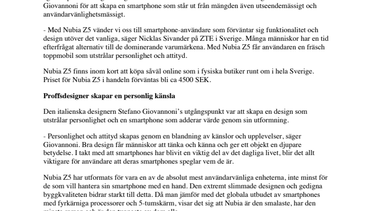 ZTEs toppmodell Nubia Z5 kommer till Sverige