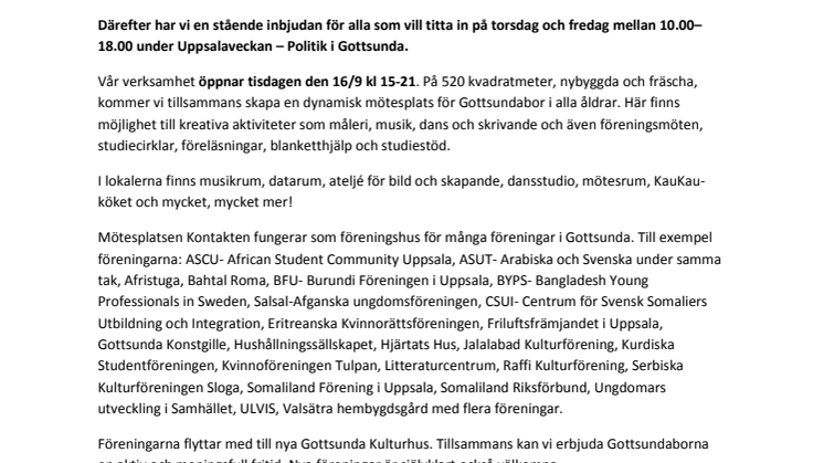Nu brinner vi av engagemang - Kontakten flyttar till Gottsunda Kulturhus!