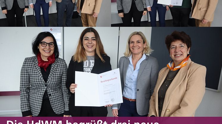 Anja Muley und Prof. Dr. Perizat Daglioglu überreichen die Berufungsurkunden an die neuen Professor*innen