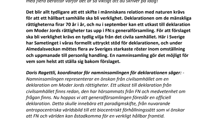 Ge din röst till naturen - så FN tar upp"Declaration of the Rights of Mother Earth"! 