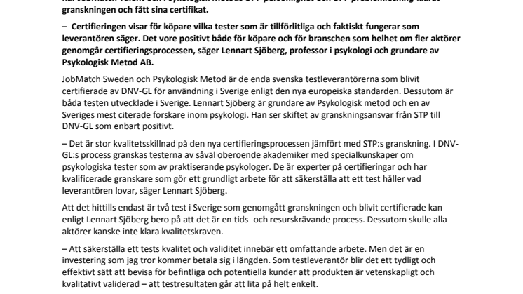 Ännu ett svenskt arbetspsykologiskt test godkänt av DNV-GL (Den Norske Veritas)