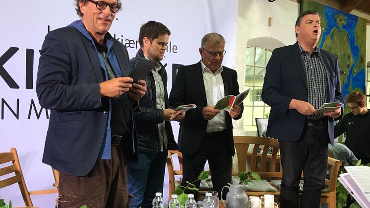 Fra venstre Christian Have, Andreas Steenberg, MF Radikale Venstre, Poul J. Pedersen, direktør Thise Mejeri og Mogens Jensen, MF Socialdemokratiet. 