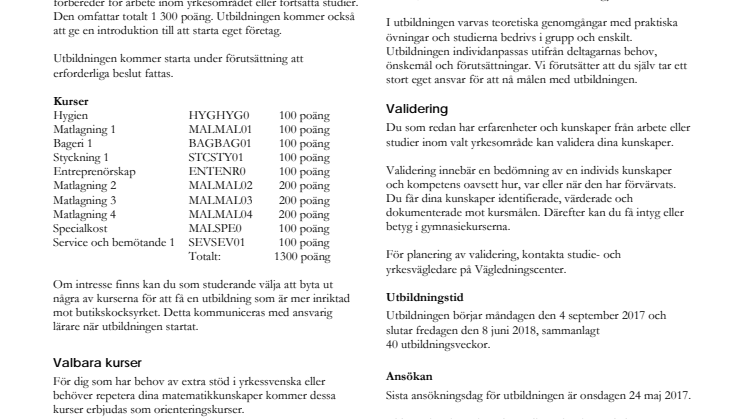 Kockutbildning - Informationsblad 