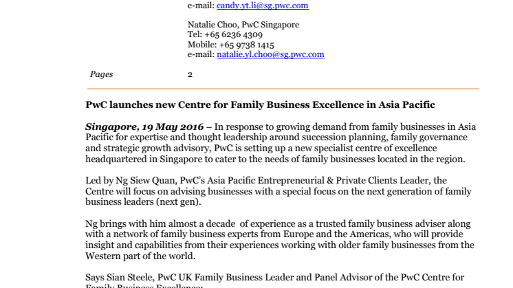 PwC launches new Centre for Family Business Excellence in Asia Pacific
