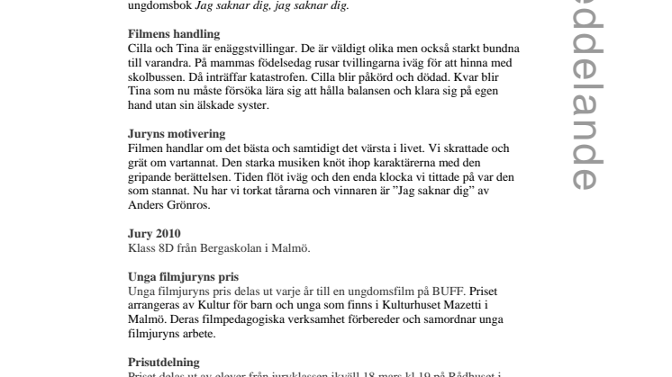 Unga filmjuryns pris 2011