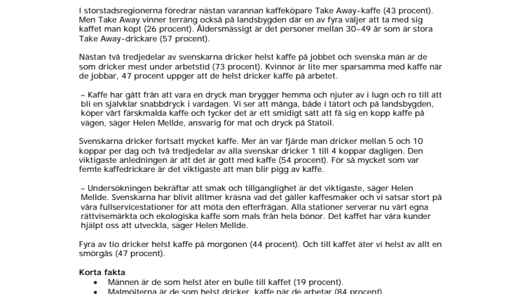 Svenskarnas nya kaffevanor: Take Away och kaffe på jobbet
